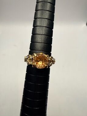 Gold-Tone Citrine Glass Cocktail Ring - Yellow Gemstone